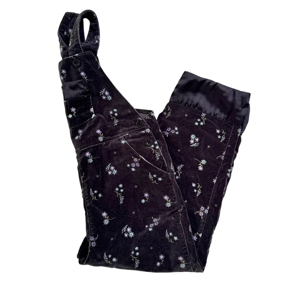 Vintage 90's Cherokee Overalls 5T Black Floral Velvet Embroidered Satin Trim